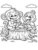 Happy Monkey Banana Feast Coloring Page By Mindset Flow