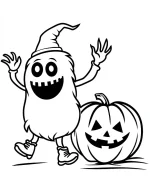 Happy Monster And A Smiling Pumpkin Coloring Page by Mindset Flow