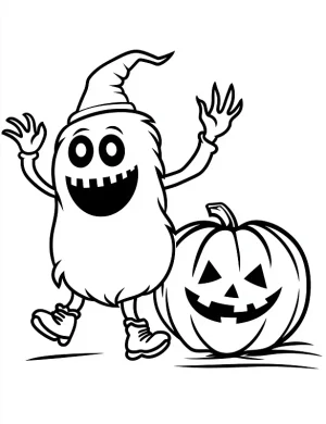 Happy Monster And A Smiling Pumpkin Coloring Page by Mindset Flow