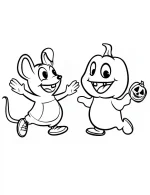Happy Mouse and Pumpkin Ghost Halloween Coloring Page by Mindset Flow