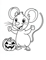 Happy Mouse with Halloween Pumpkin Coloring Page by Mindset Flow