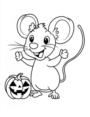 Happy Mouse with Halloween Pumpkin Coloring Page by Mindset Flow