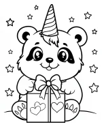 Happy Panda Unicorn Holding Gift Box Coloring Page
