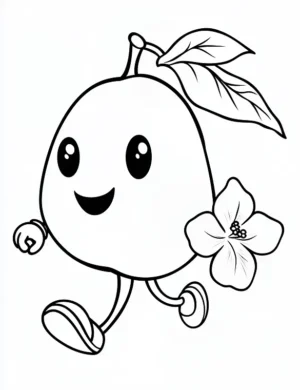 Happy Pear Character With Blossom Flower Flower Coloring Page By Mindset Flow