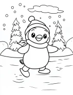Happy Penguin Skating on Ice Coloring Page By Mindset Flow
