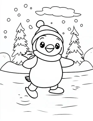 Happy Penguin Skating on Ice Coloring Page By Mindset Flow