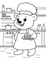 Happy Polar Bear Chef with Pancakes Coloring Page By Mindset Flow
