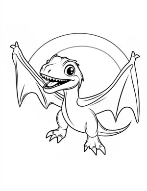 Happy Pterodactyl with Rainbow Coloring Page