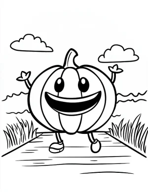 Happy Pumpkin Character Running Halloween Coloring Page by Mindset Flow
