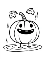 Happy Pumpkin Dancing in Puddle Halloween Coloring Page by Mindset Flow