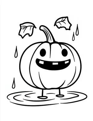 Happy Pumpkin Dancing in Puddle Halloween Coloring Page by Mindset Flow