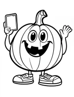 Happy Pumpkin Holding Phone Halloween Coloring Page by Mindset Flow