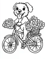 Happy Puppy with Flower Basket on Bike Coloring Page by Mindset Flow