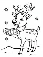 Happy Reindeer Holding a Pizza Tray Coloring Page by Mindset Flow