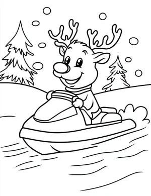 Happy Reindeer Riding a Jet Ski Coloring Page by Mindset Flow