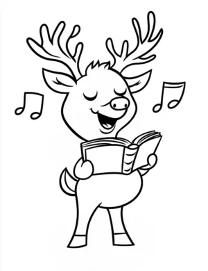 Happy Reindeer Singing Carols Christmas Coloring Page By Mindset Flow