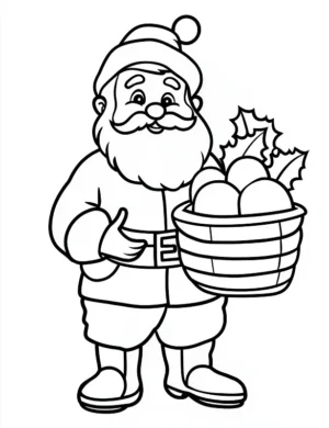 Happy Santa Carrying Christmas Basket Coloring Page By Mindset Flow