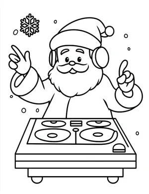 Happy Santa DJ with Headphones Dancing Coloring Page by Mindset Flow