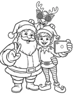 Happy Santa Elf and Reindeer Selfie Christmas Coloring Page By Mindset Flow