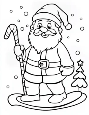 Happy Santa Holding Candy Cane Coloring Page By Mindset Flow