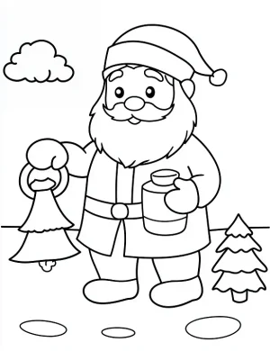 Happy Santa Holding Christmas Bell Coloring Page by Mindset Flow