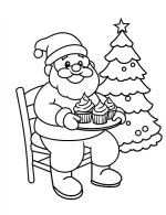 Happy Santa Holding Cupcakes Christmas Coloring Page By Mindset Flow