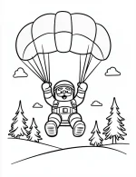 Happy Santa Parachuting Through Winter Sky Coloring Page By Mindset Flow