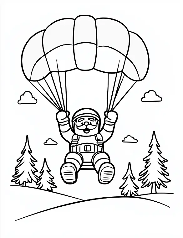 Happy Santa Parachuting Through Winter Sky Coloring Page By Mindset Flow Happy Santa Parachuting Through Winter Sky Coloring Page By Mindset Flow