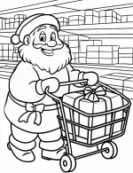 Happy Santa Pushing Gift Cart Christmas Coloring Page By Mindset Flow