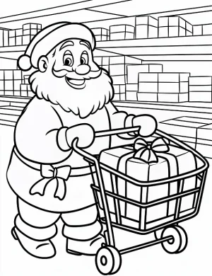 Happy Santa Pushing Gift Cart Christmas Coloring Page By Mindset Flow