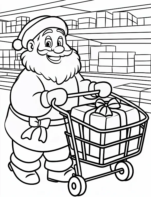 Happy Santa Pushing Gift Cart Christmas Coloring Page By Mindset Flow Happy Santa Pushing Gift Cart Christmas Coloring Page By Mindset Flow