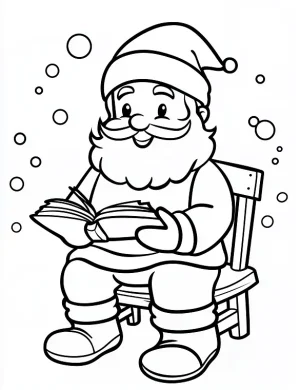 Happy Santa Reading a Book Christmas Coloring Page by Mindset Flow