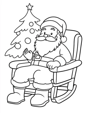 Happy Santa Relaxing by Christmas Tree Coloring Page by Mindset Flow