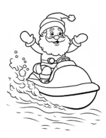 Happy Santa Riding Jetski on Water Christmas Coloring Page By Mindset Flow