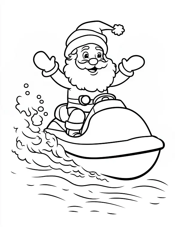 Happy Santa Riding Jetski on Water Christmas Coloring Page By Mindset Flow Happy Santa Riding Jetski on Water Christmas Coloring Page By Mindset Flow