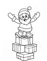 Happy Santa Standing on Presents Coloring Page By Mindset Flow
