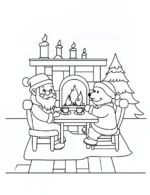 Happy Santa and Bear Winter Relaxing Coloring Page By Mindset Flow