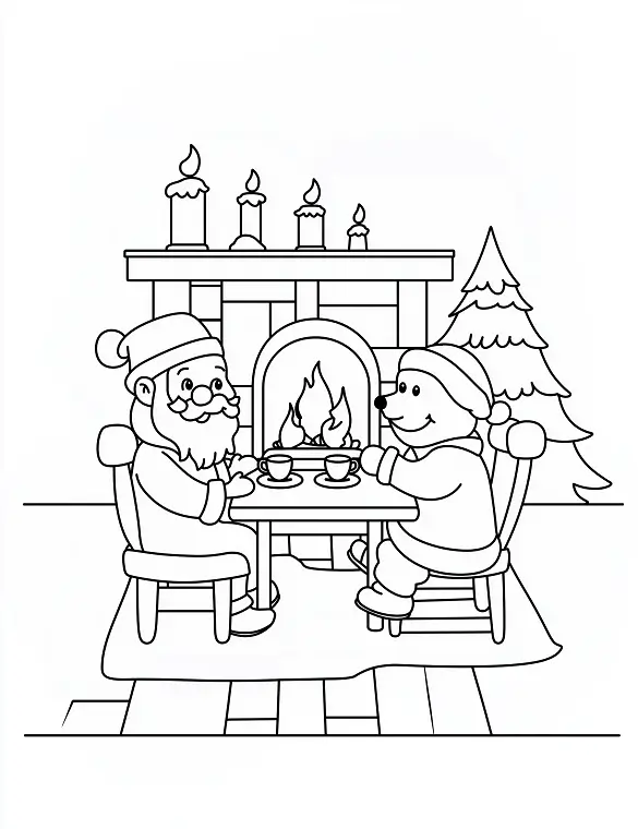 Happy Santa and Bear Winter Relaxing Coloring Page By Mindset Flow Happy Santa and Bear Winter Relaxing Coloring Page By Mindset Flow