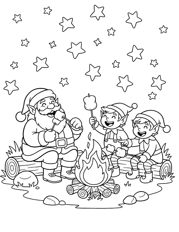 Happy Santa and Elves Campfire Christmas Coloring Page By Mindset Flow Happy Santa and Elves Campfire Christmas Coloring Page By Mindset Flow
