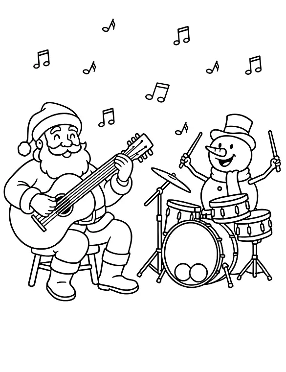 Happy Santa and Snowman Playing Music Coloring Page By Mindset Flow Happy Santa and Snowman Playing Music Coloring Page By Mindset Flow