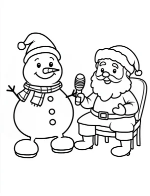 Happy Santa and Snowman Singing Coloring Page by Mindset Flow