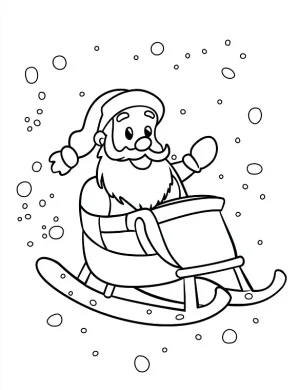 Happy Santa in Sleigh with Snowflakes Christmas Coloring Page by Mindset Flow