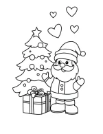 Happy Santa with Christmas Tree and Gift Coloring Page by Mindset Flow