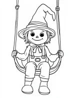 Happy Scarecrow on Swing Coloring Page by Mindset Flow