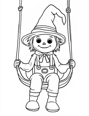 Happy Scarecrow on Swing Coloring Page by Mindset Flow