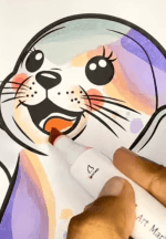 Happy Seal Riding a Water Slide Summer Coloring Sheet How to Video