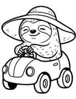 Happy Sloth Driving Tiny Car Coloring Page by Mindset Flow