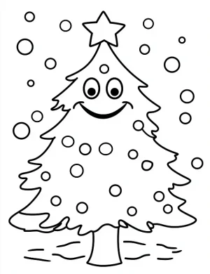Happy Smiling Christmas Tree Coloring Page By Mindset Flow