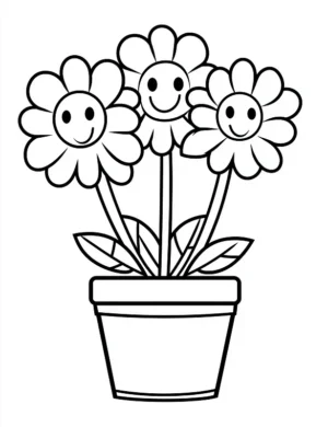 Happy Smiling Daisies In Pot Flower Coloring Page By Mindset Flow