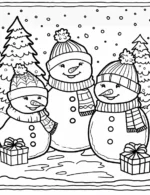 Happy Snowman Family with Gifts Holiday Coloring Page By Mindset Flow